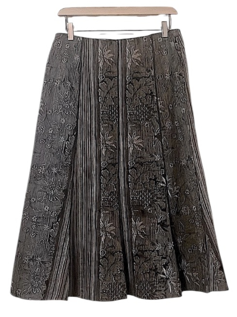 D.T.C Collection Elegant Textured Fabric Floral Paneled A-Line Midi Skirt Sz M